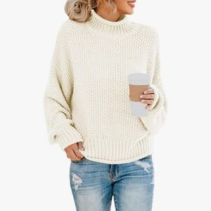 Oversized Turtleneck Batwing Sweater - Beige